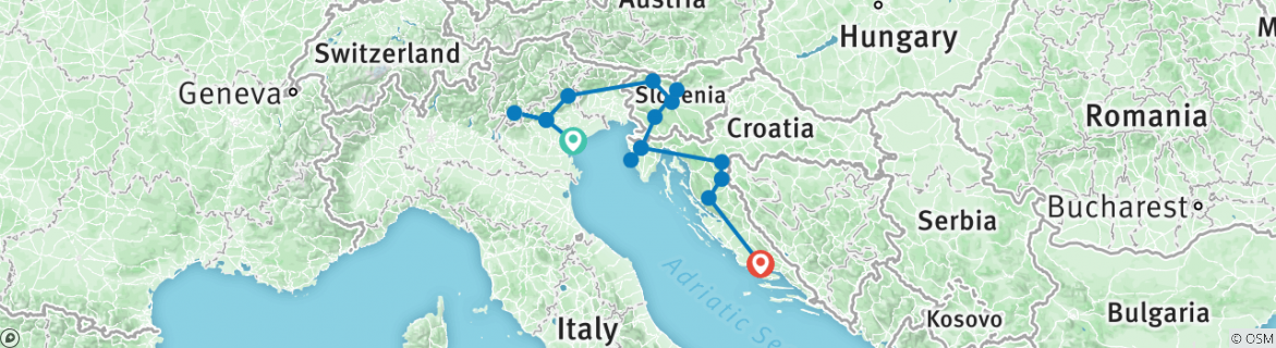 Image of a map showing the route of the tour
