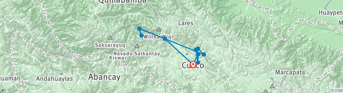 Image of a map showing the route of the tour