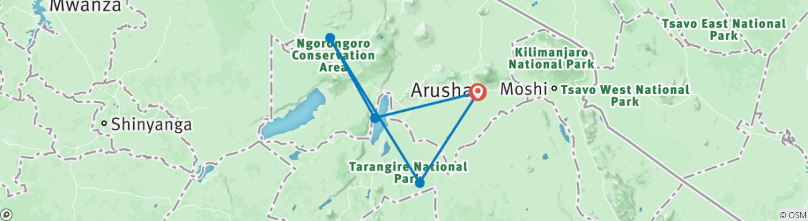 Image of a map showing the route of the tour