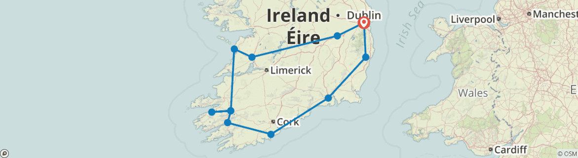 Image of a map showing the route of the tour