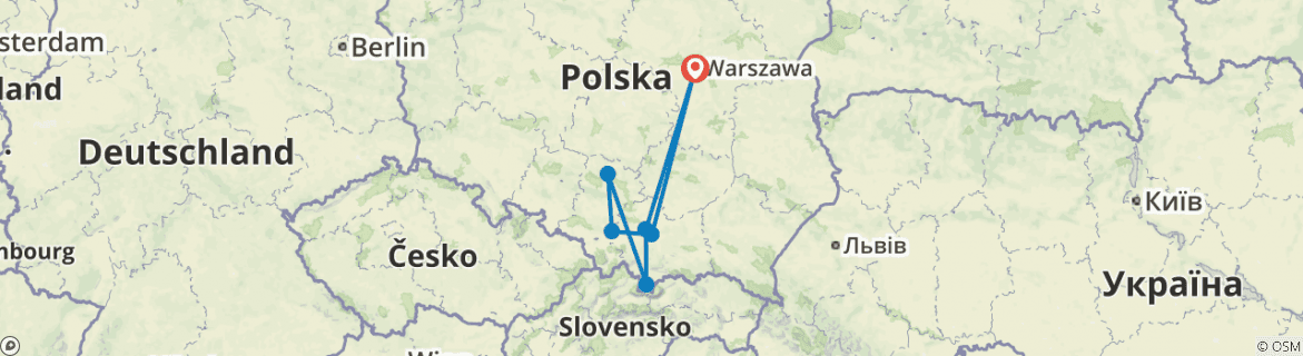 Image of a map showing the route of the tour