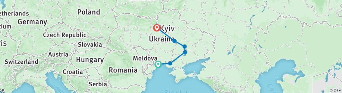 Image of a map showing the route of the tour