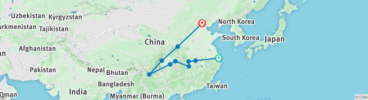 Image of a map showing the route of the tour