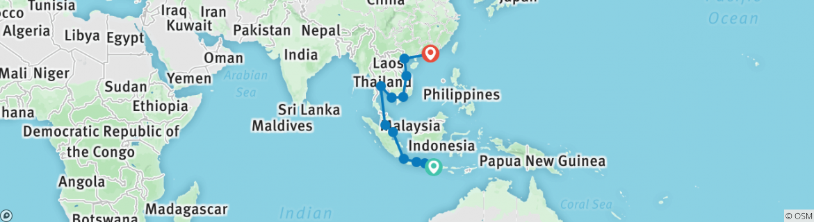 Image of a map showing the route of the tour