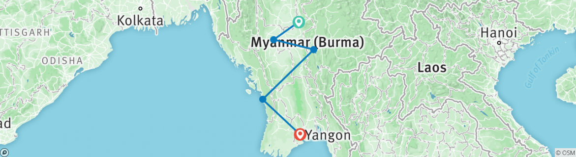 Image of a map showing the route of the tour