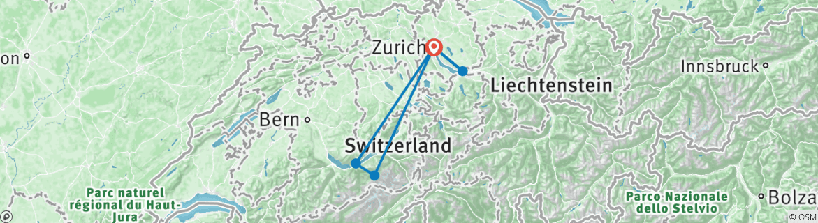 Image of a map showing the route of the tour