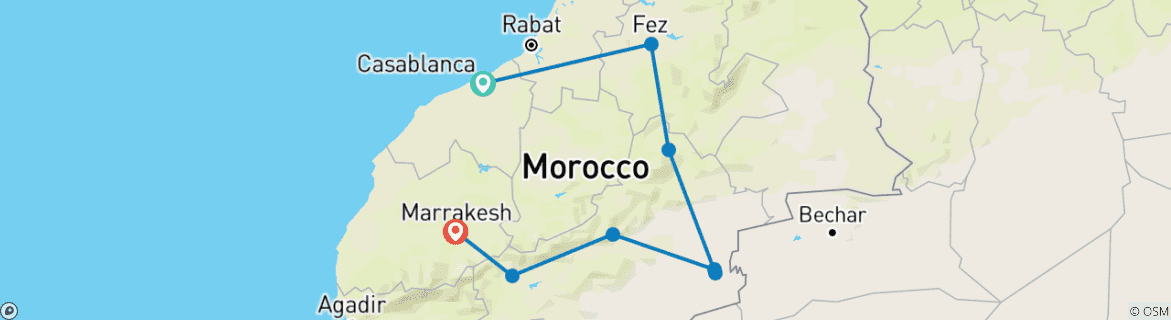 Image d'une carte montrant l'itinéraire du circuit