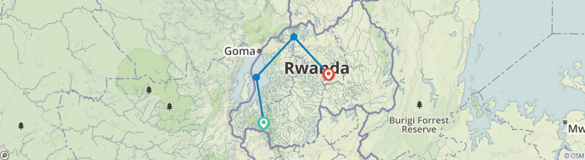 Image of a map showing the route of the tour