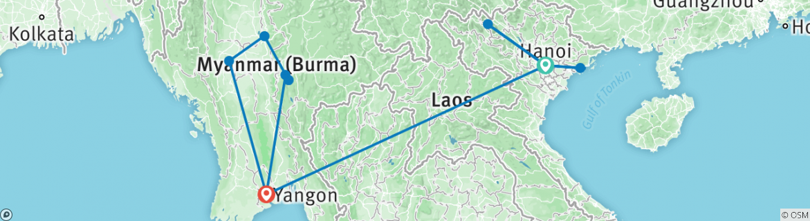 Image of a map showing the route of the tour
