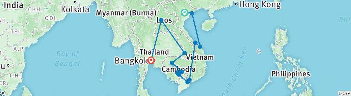 Image of a map showing the route of the tour