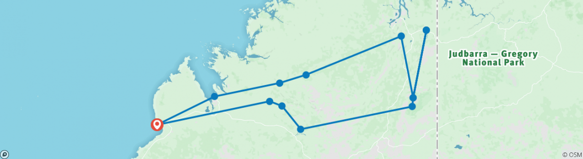 Image of a map showing the route of the tour