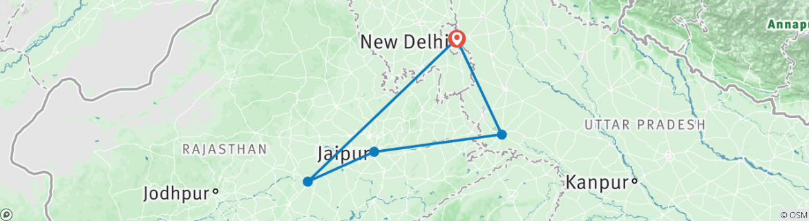 Image of a map showing the route of the tour