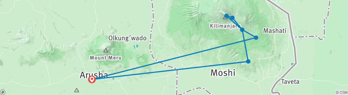 Image of a map showing the route of the tour