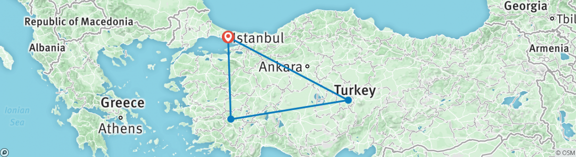 Image of a map showing the route of the tour