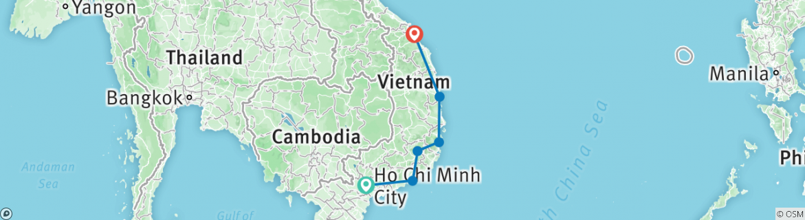 Image of a map showing the route of the tour