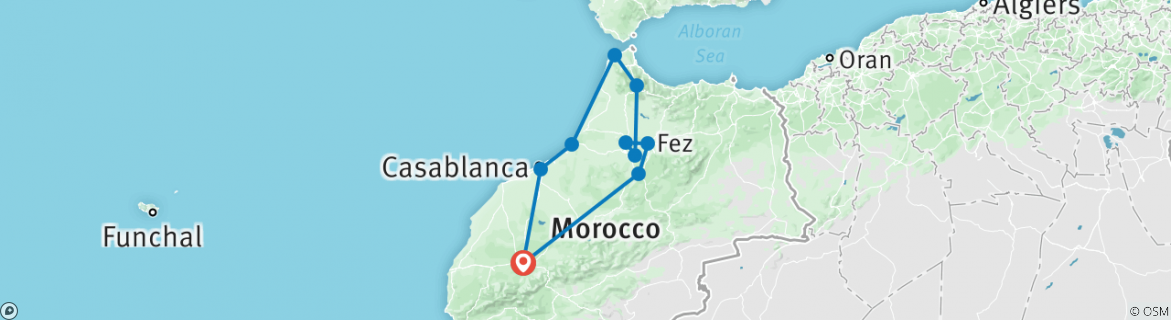 Image of a map showing the route of the tour