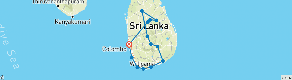 Image of a map showing the route of the tour