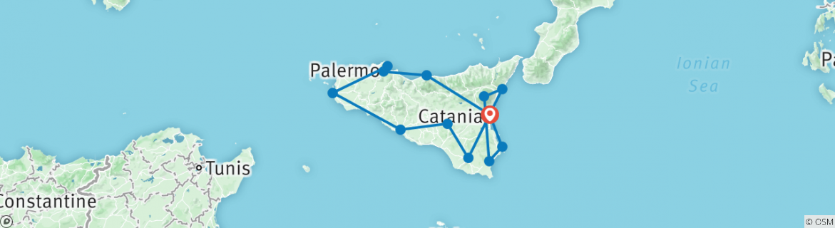 Image of a map showing the route of the tour
