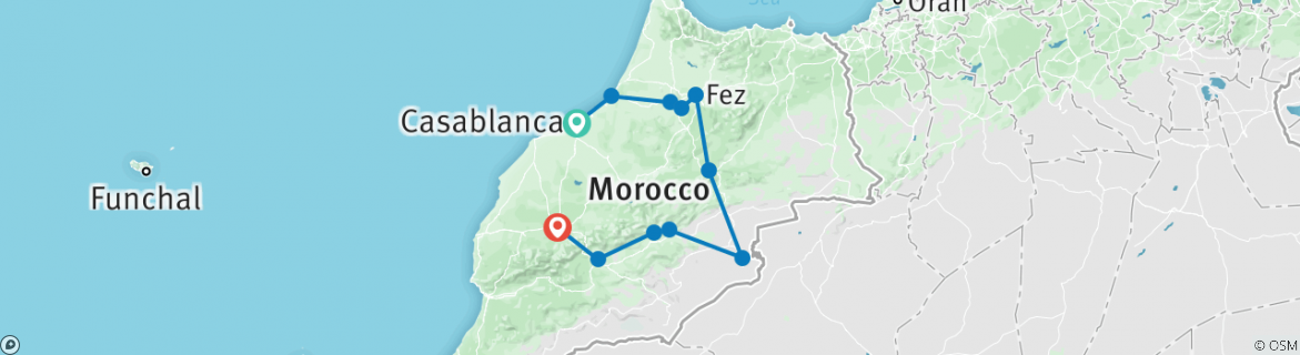 Image of a map showing the route of the tour