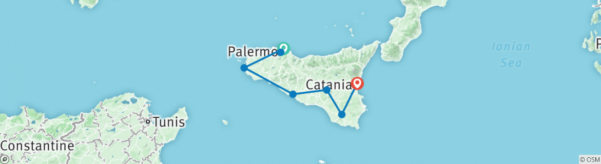 Image of a map showing the route of the tour