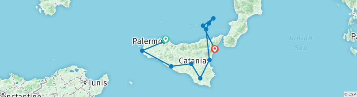 Image of a map showing the route of the tour