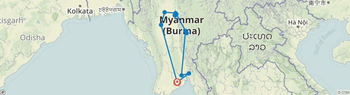 Image of a map showing the route of the tour
