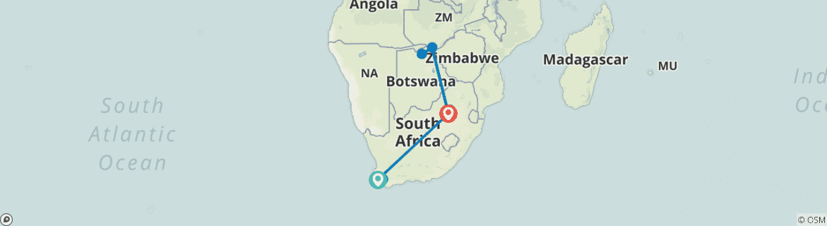 Image of a map showing the route of the tour