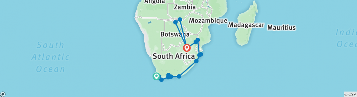Image of a map showing the route of the tour