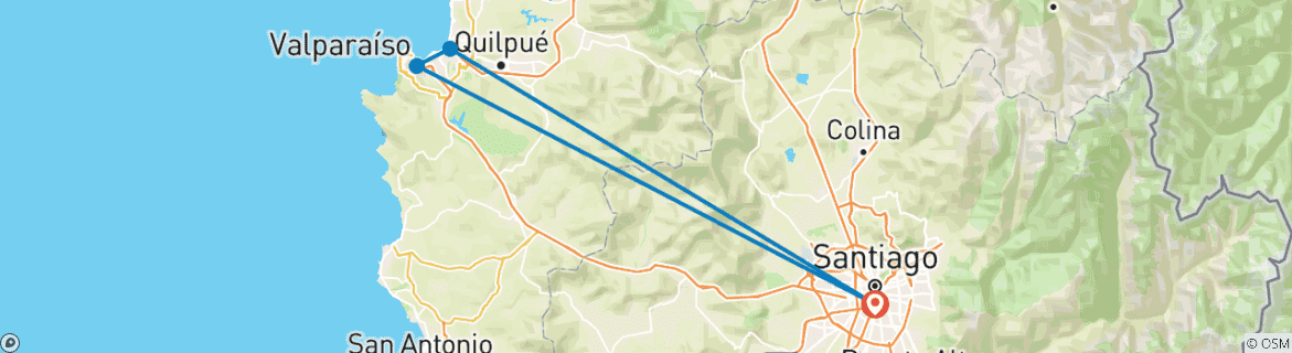 Image of a map showing the route of the tour