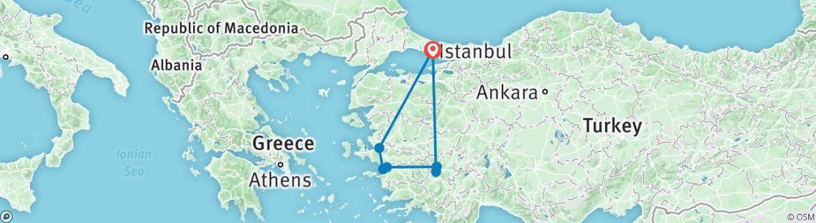 Image of a map showing the route of the tour