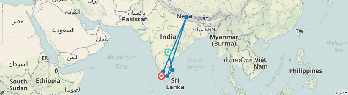 Image of a map showing the route of the tour
