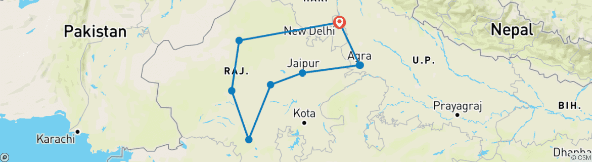 Carte du circuit Inde du Nord - Classique - 14 jours - One Life Adventures