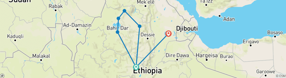 Image of a map showing the route of the tour