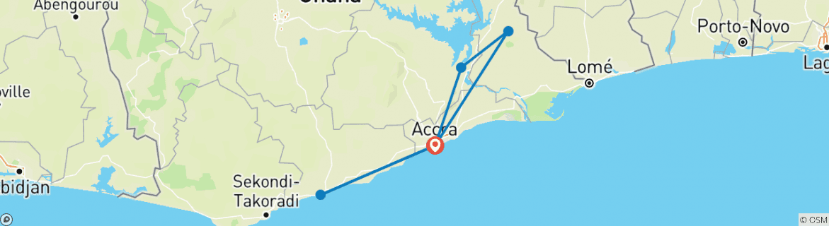 Image of a map showing the route of the tour