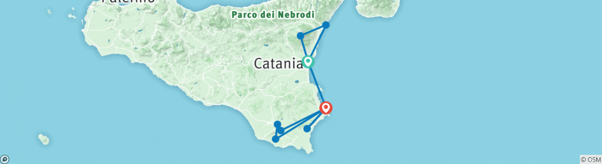 Image of a map showing the route of the tour