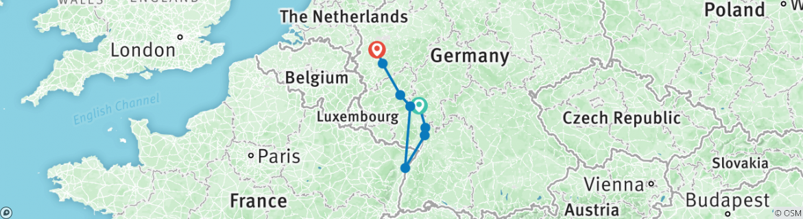 Image of a map showing the route of the tour