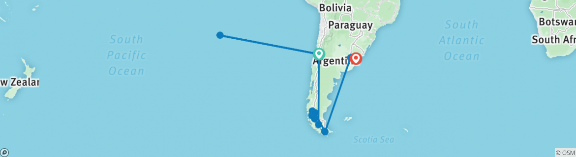 Image of a map showing the route of the tour