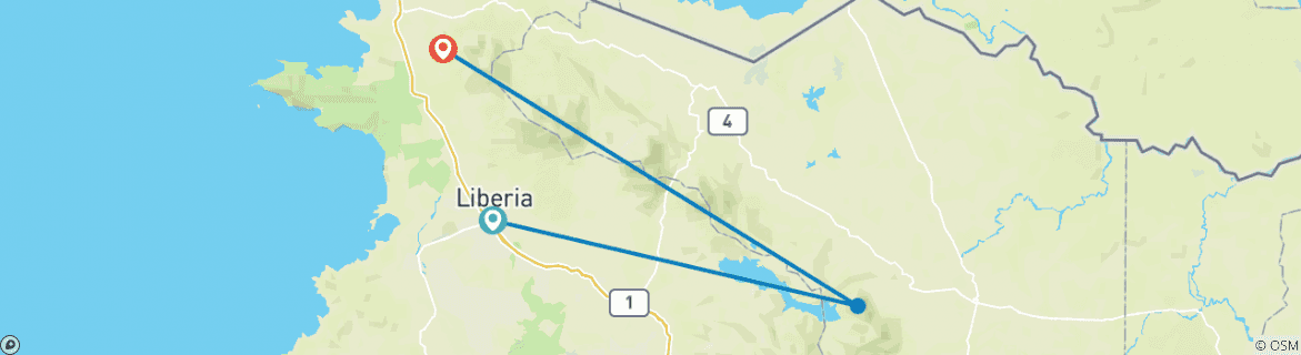 Image of a map showing the route of the tour
