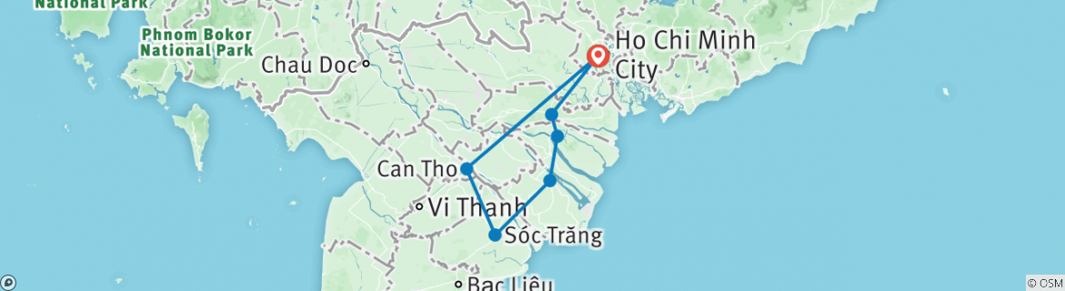 Image of a map showing the route of the tour