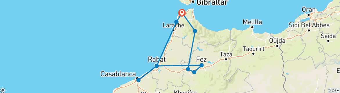 Karte mit der Reiseroute