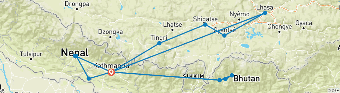 Image of a map showing the route of the tour