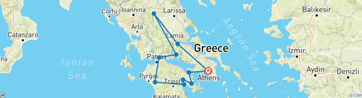 Image of a map showing the route of the tour