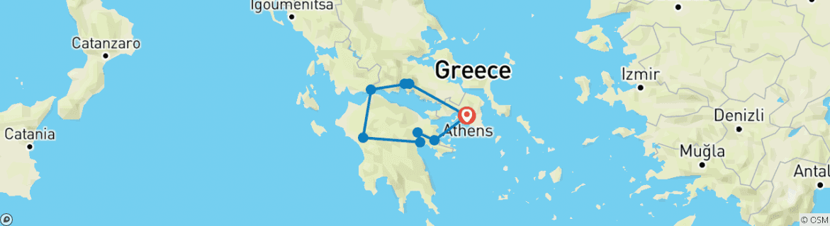 Image of a map showing the route of the tour