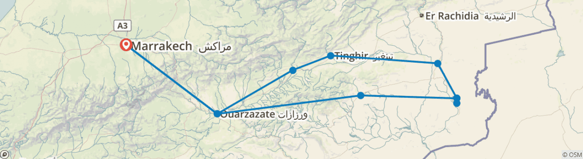 Image of a map showing the route of the tour