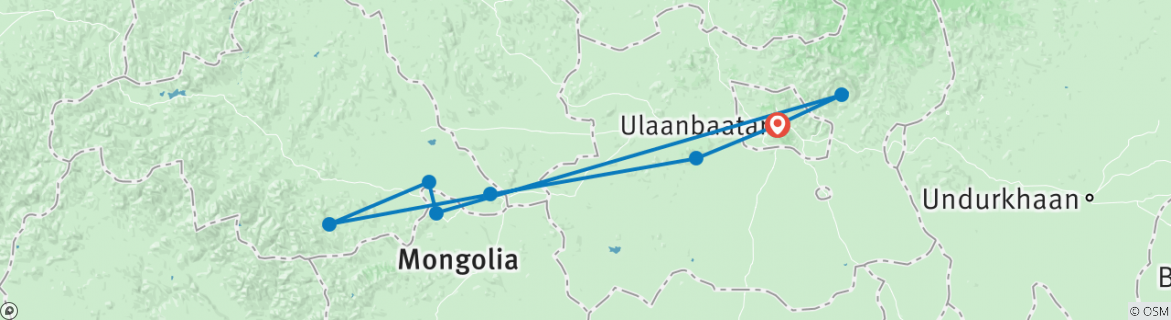 Image of a map showing the route of the tour