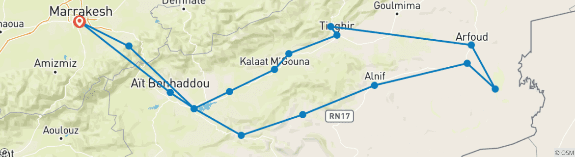 Image d'une carte montrant l'itinéraire du circuit