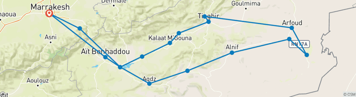 Karte mit der Reiseroute