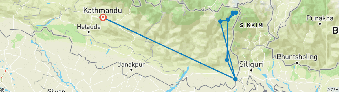 Foto van een kaart met de route van de rondreis