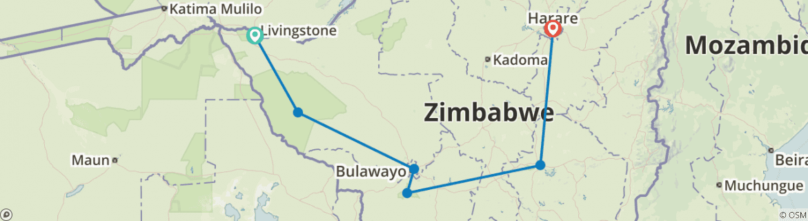 Image of a map showing the route of the tour