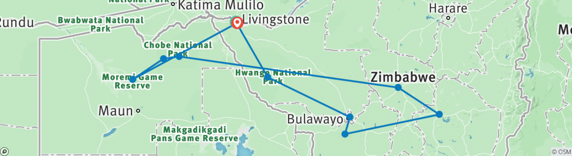 Image of a map showing the route of the tour